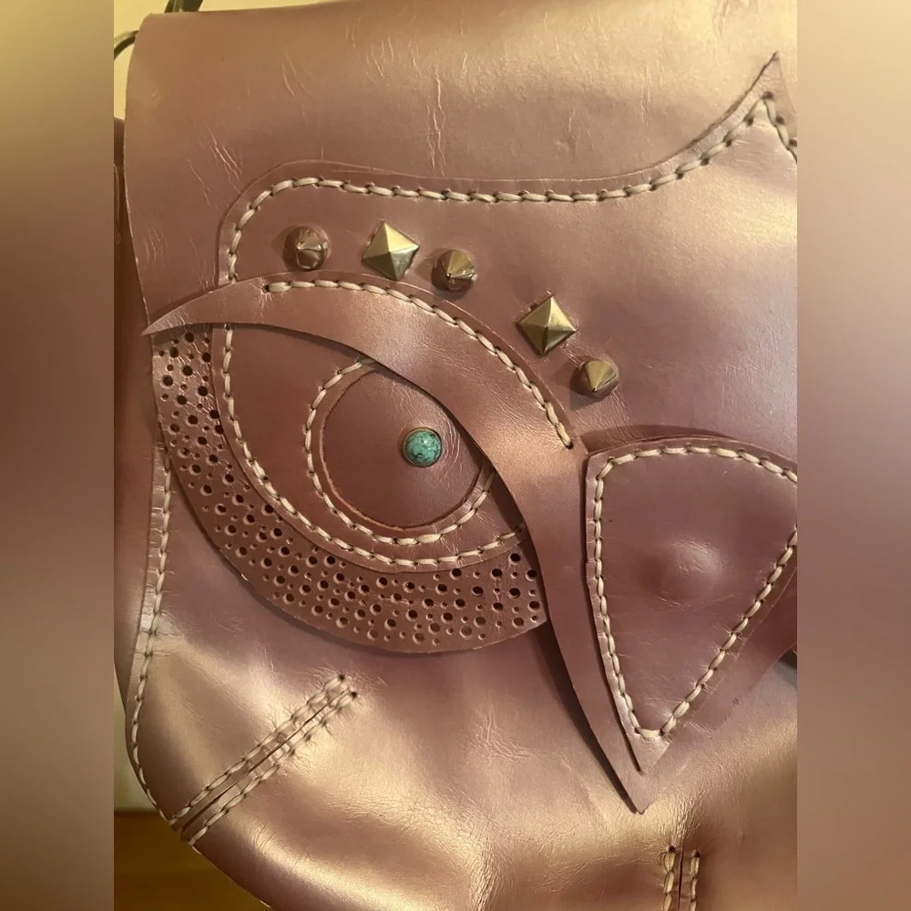 Unique Owl Design leather messenger Bag - Purple/pink